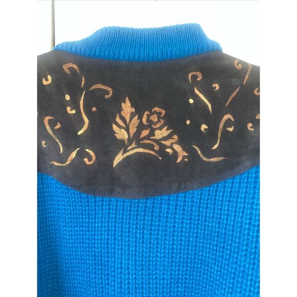VTG 70s PIONEER WEAR Men’s Western, Aztec Sweater Turquoise Leather Large - Picture 5 of 10